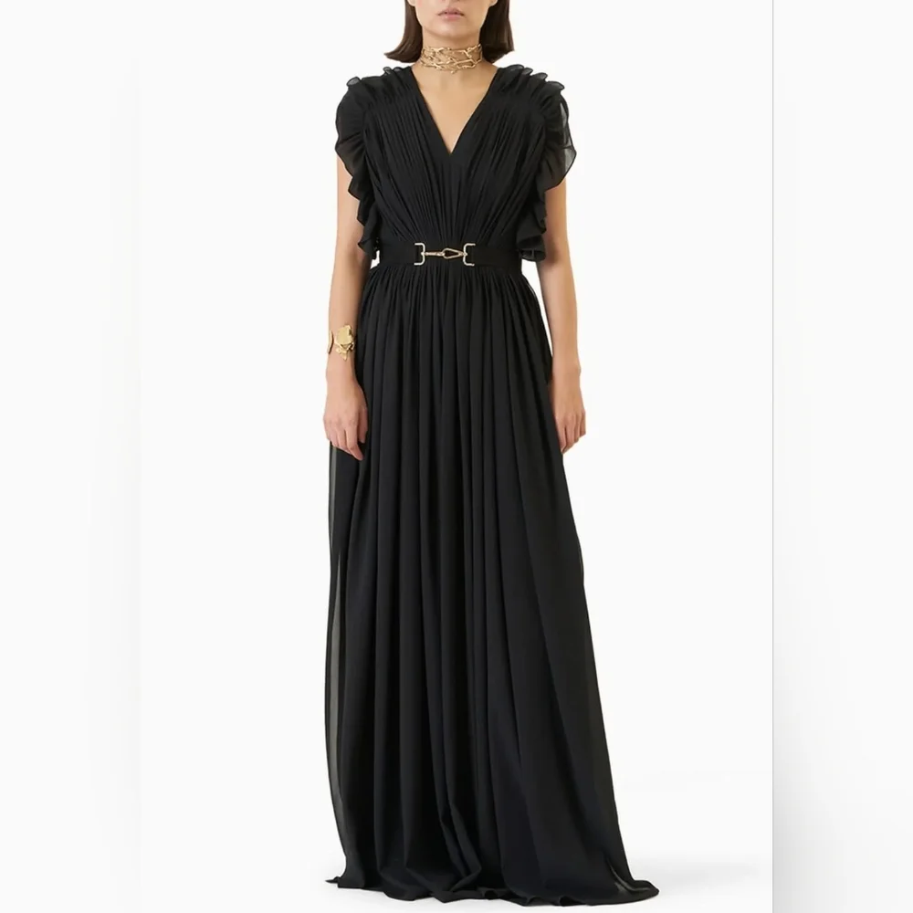 Lola by‎ Suman B Black Ruffled Draped Jumpsuit Size Med